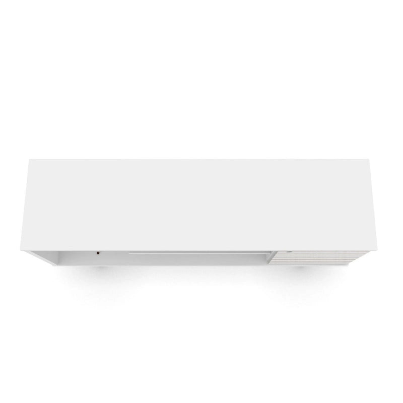 Mueble de TV blanco de mediados de siglo con armario y estantes, soporta televisores de hasta 50", requiere 1 persona para montarlo