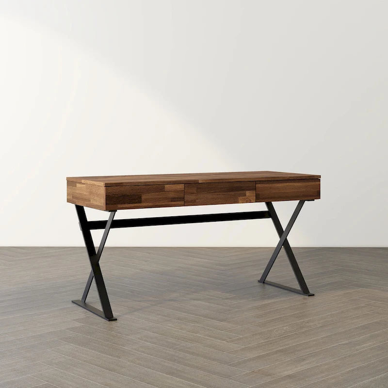 Escritorio industrial para computadora negro y nogal con USB, de un solo usuario, 150 cm
