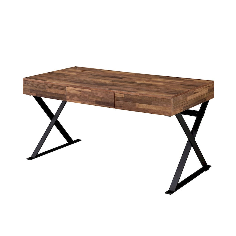 Escritorio industrial para computadora negro y nogal con USB, de un solo usuario, 150 cm