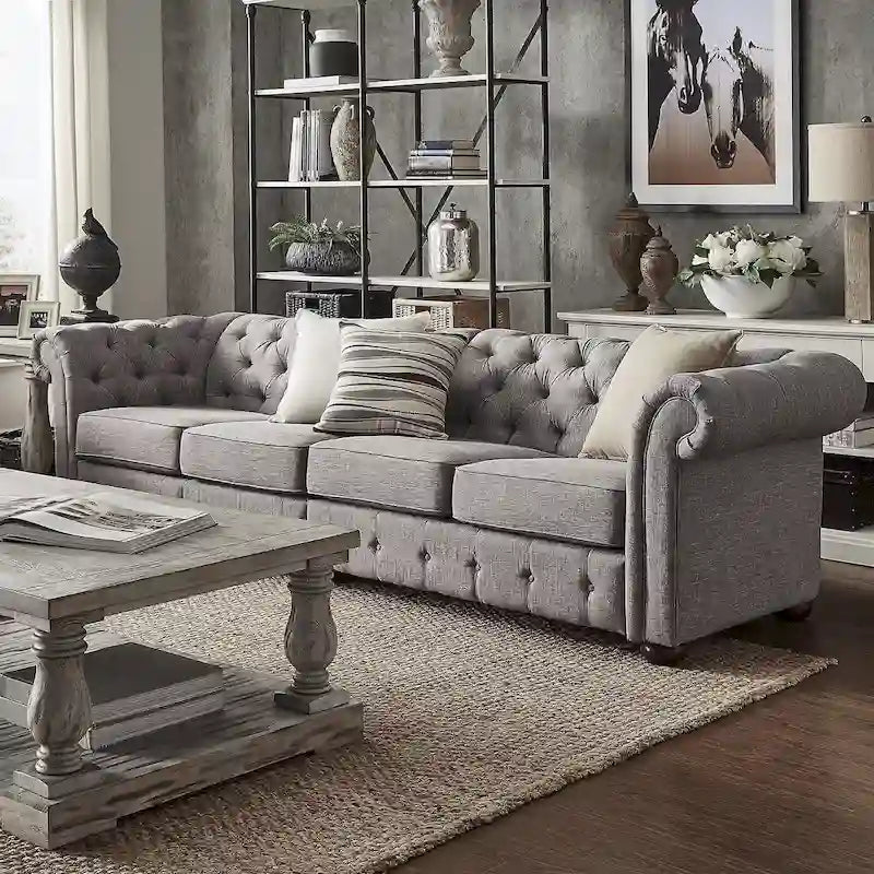 Sofá Chesterfield de terciopelo gris claro / gris – 4/5/6 plazas