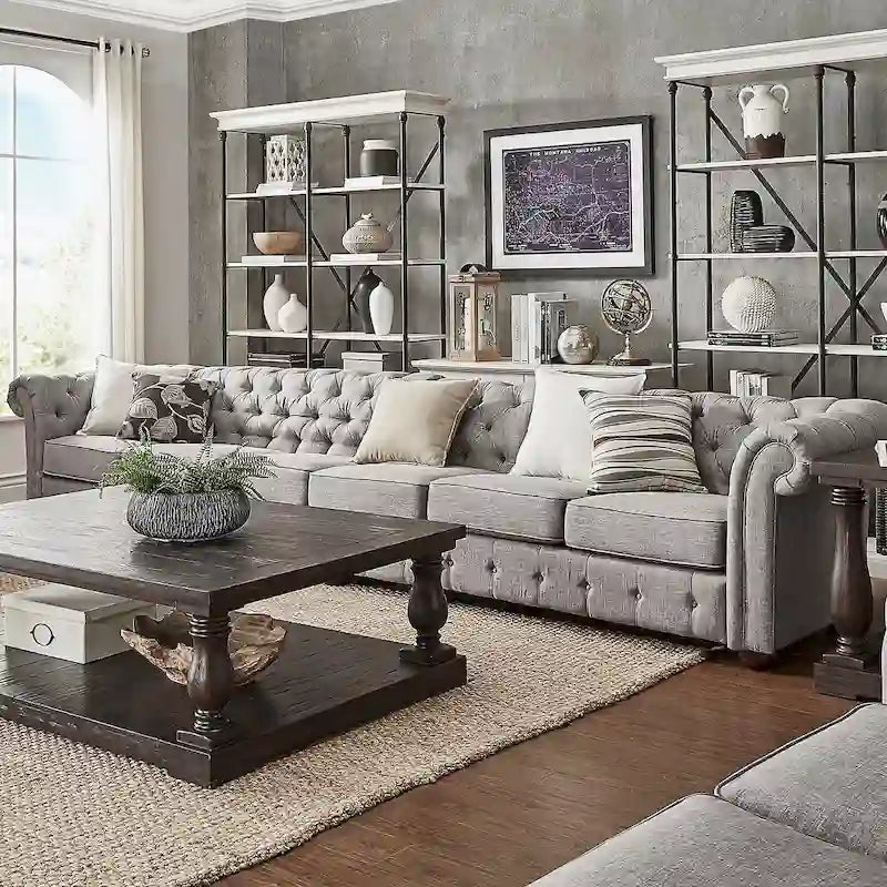 Sofá Chesterfield de terciopelo gris claro / gris – 4/5/6 plazas