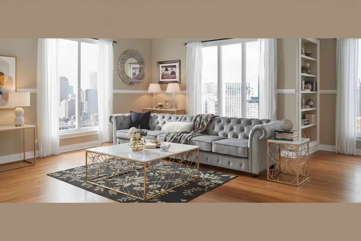 Sofá Chesterfield de terciopelo gris claro / gris – 4/5/6 plazas